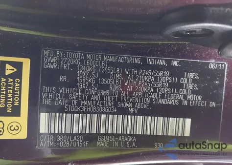 2011 Toyota Highlander Limited V6 из США, поврежденный, VIN 5TDDK3EH0BS086034